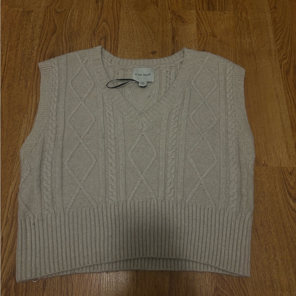 Pink Rose Beige Cable Knit Vest